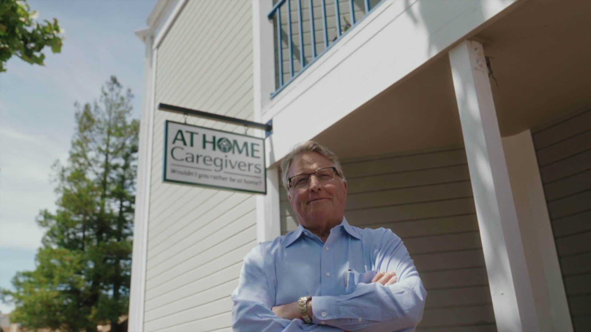 At Home Caregivers founder outside the Novato office